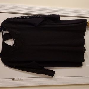 Catherine's Black scoop neck w/ lace details on neckline and sleeves.
